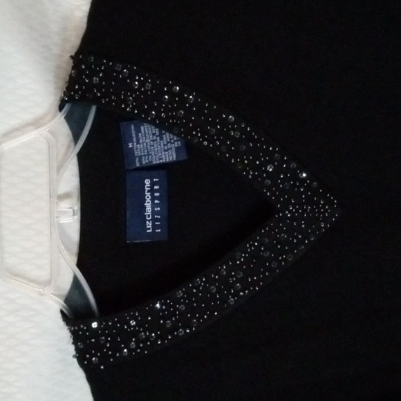 Liz Claiborne V-Neck Beaded Knit Tunic sz M Black Pre-owned - Picture 2 of 10